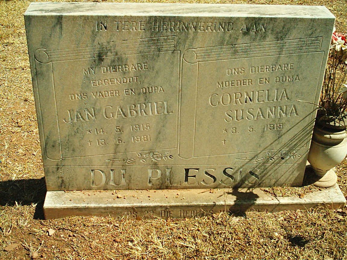 PLESSIS Jan Gabriel, du 1915-1981 &amp; Cornelia Susanna 1919-