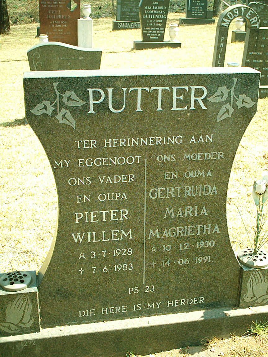 PUTTER Pieter Willem 1928-1983 &amp; Gertruida Maria Magrietha 1930-1991