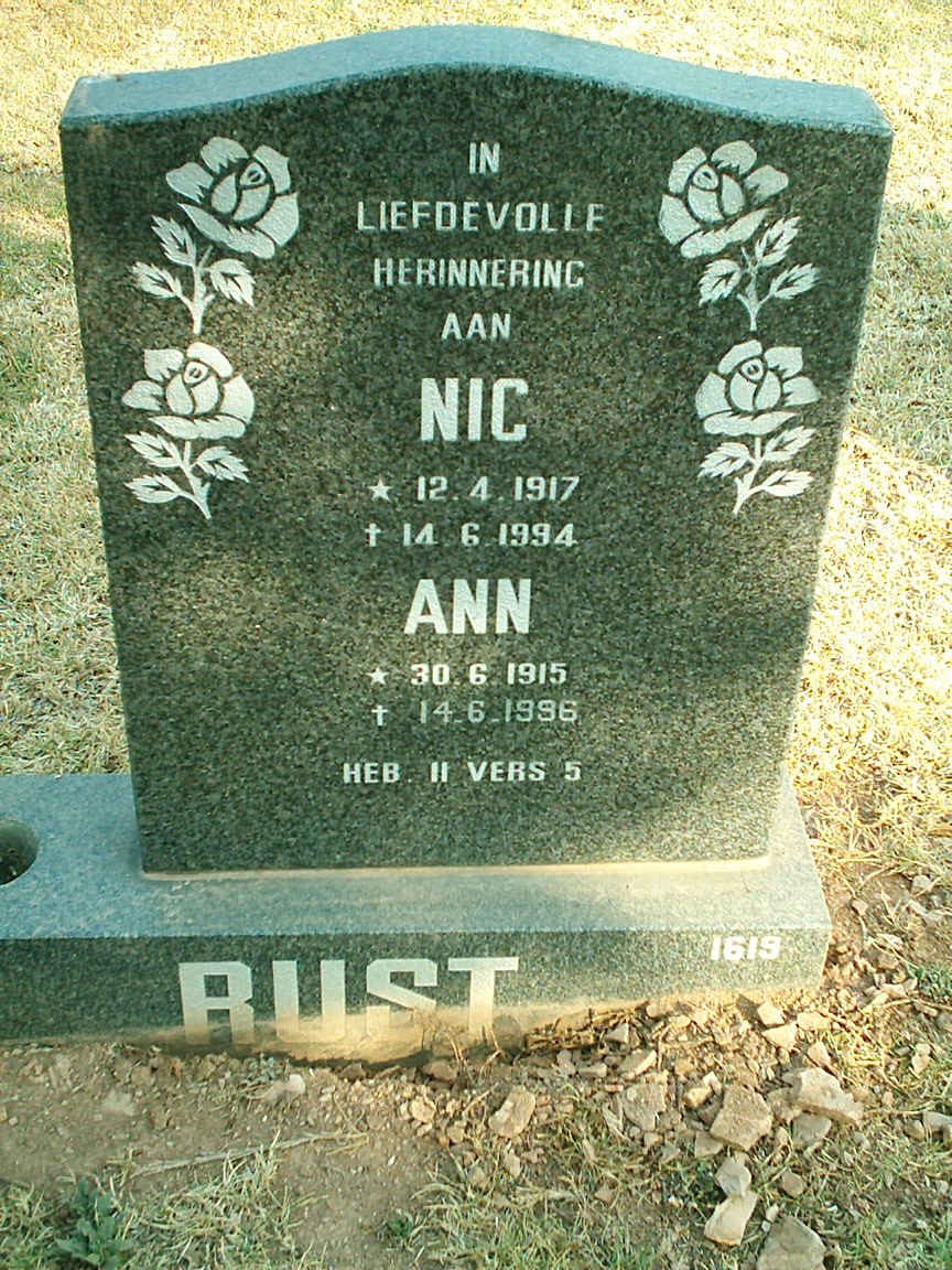 RUST Nic 1917-1994 &amp; Ann 1915-1996