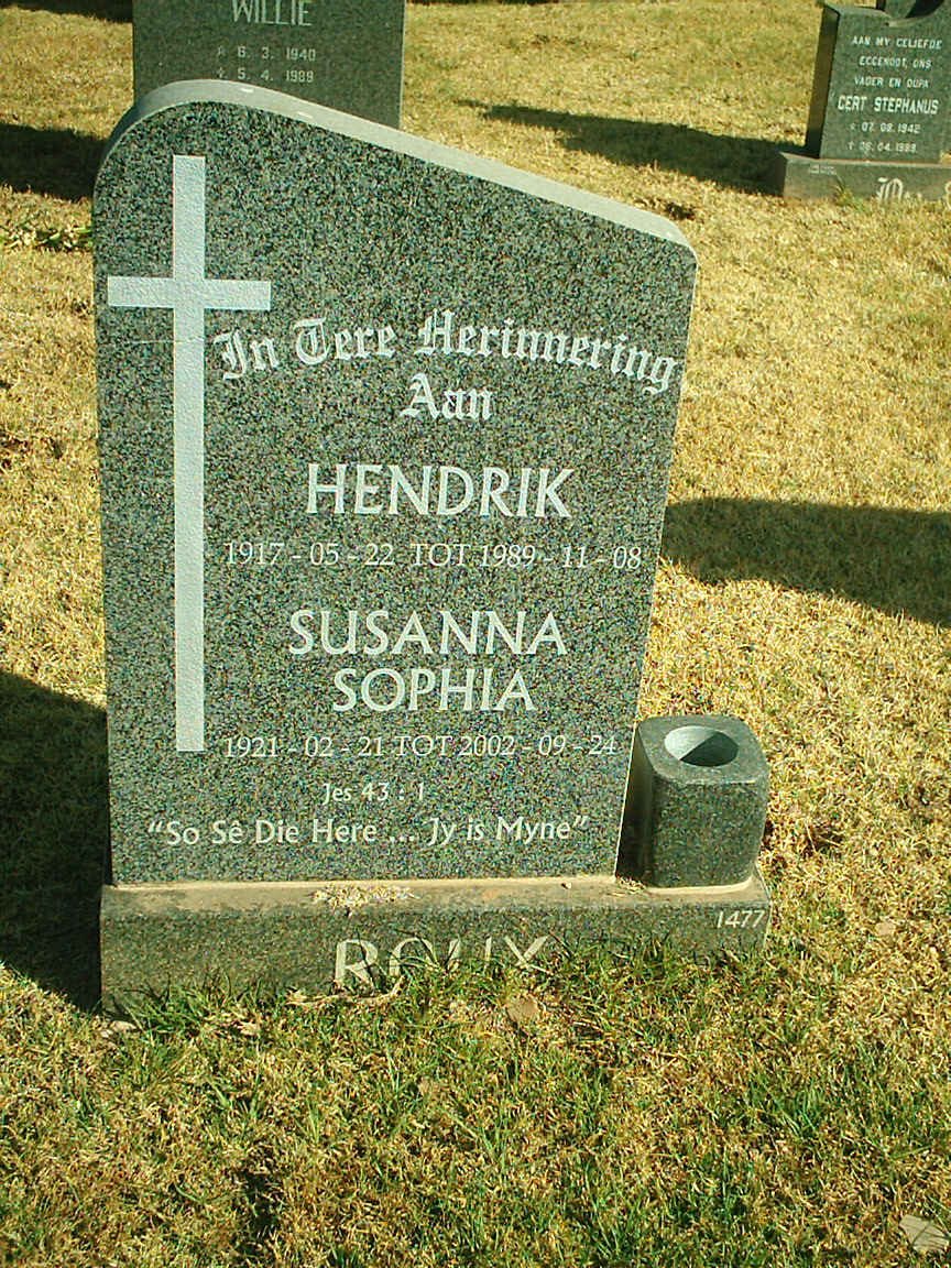 ROUX Hendrik 1917-1989 &amp; Susanna Sophia 1921-2002