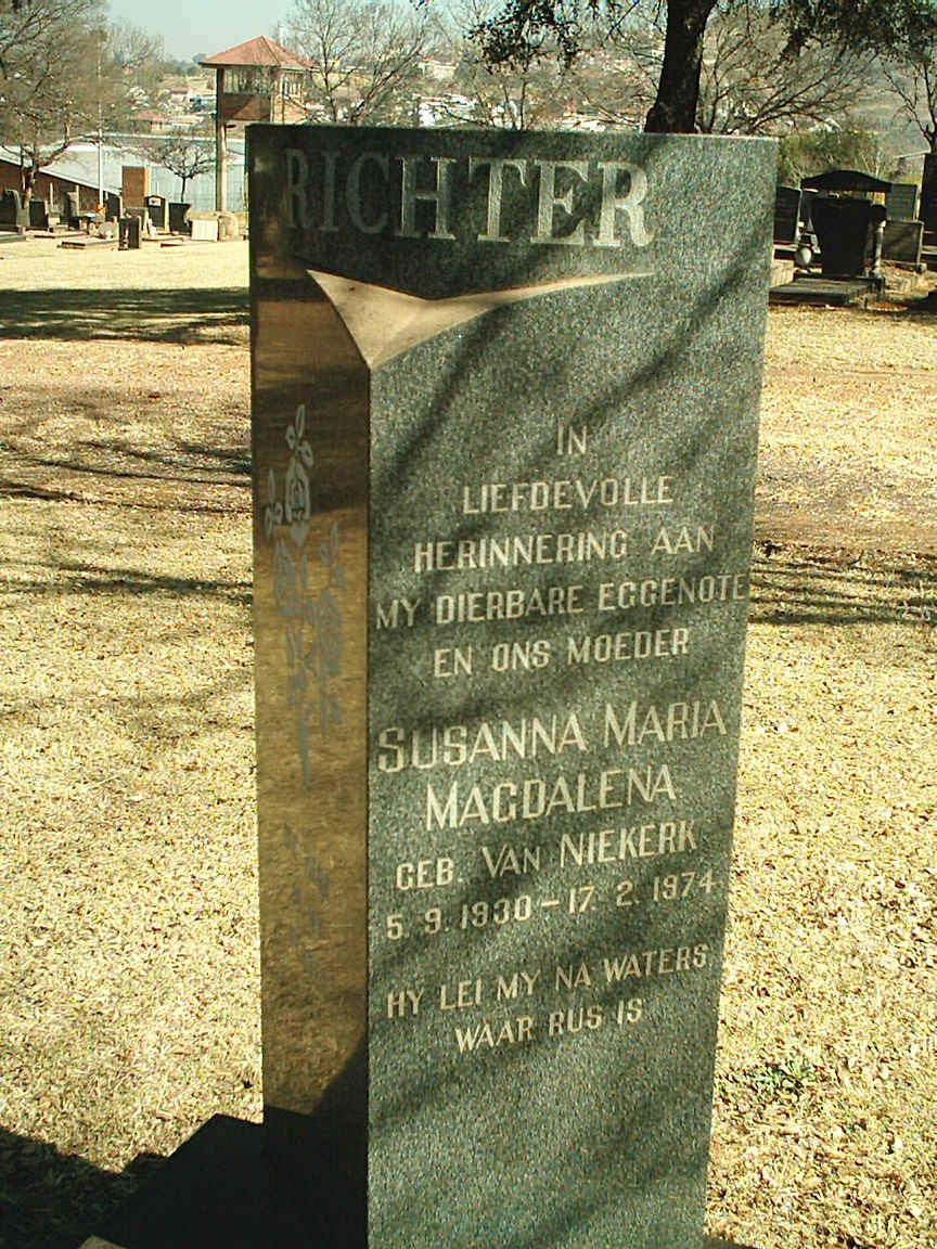 RICHTER Susanna Maria Magdalena nee VAN NIEKERK  1930-1974