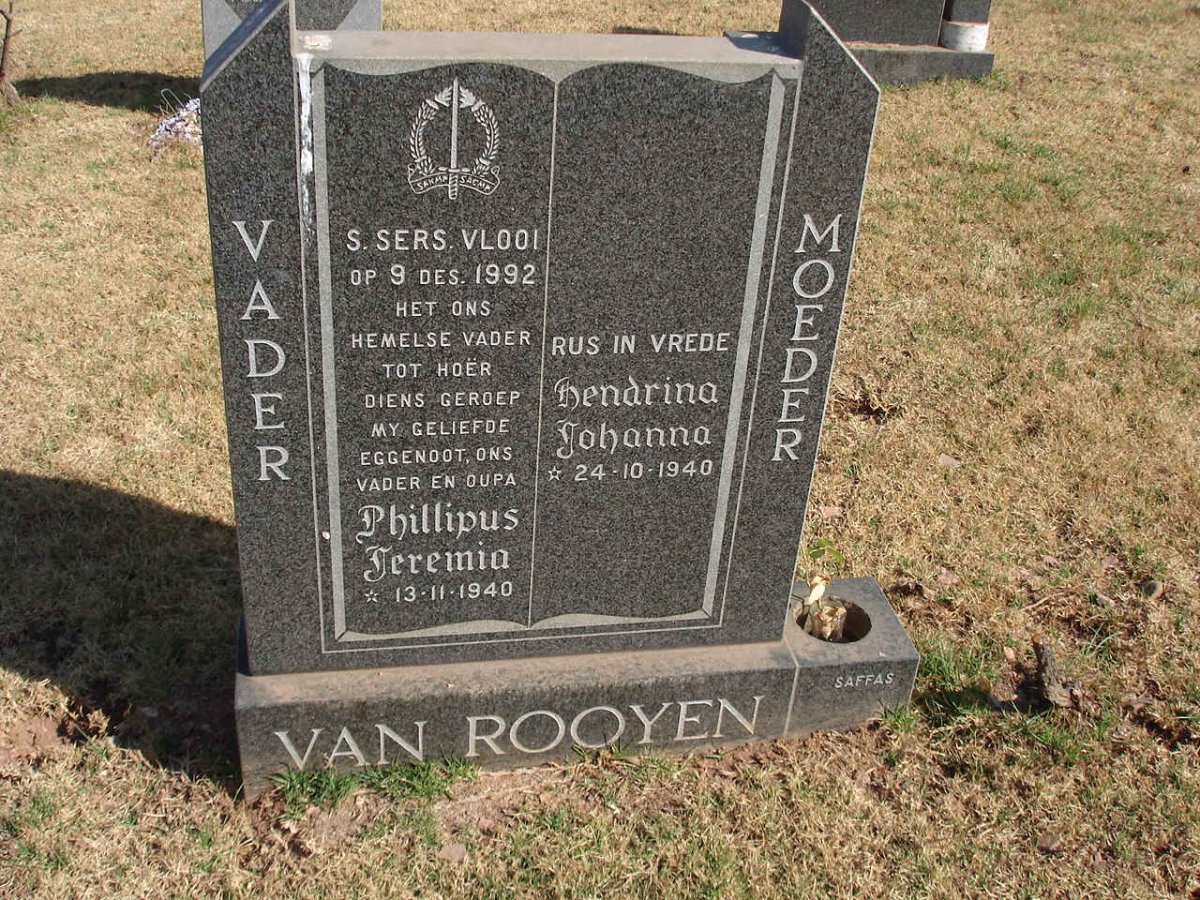 ROOYEN Phillipus Jeremia, van 1940-1992 &amp; Hendrina Johanna 1940-