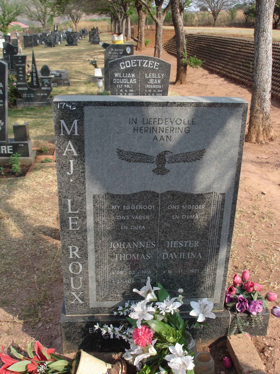 ROUX Johannes Thomas, le 1916-1999 &amp; Hester Davilina 1921-