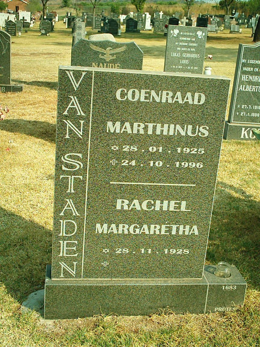 STADEN Coenraad Marthinus, van 1925-1996 &amp; Rachel Margaretha 1928-