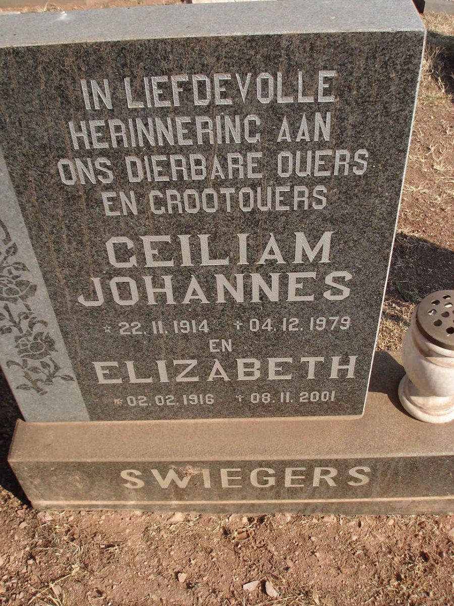 SWIEGERS Geiliam Johannes 1914-1979 &amp; Elizabeth 1916-2001
