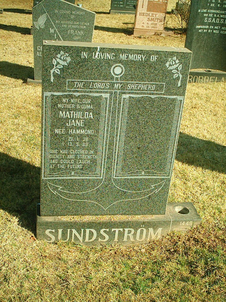 SUNDSTROM Mathilda Jane nee HAMMOND 1936-1989