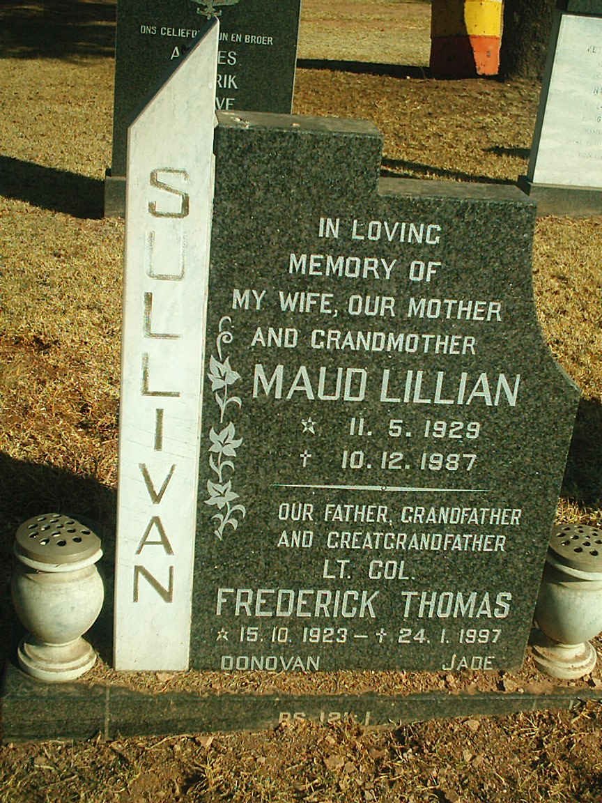 SULLIVAN Frederick Thomas 1923-1997 &amp; Maud Lillian 1929-1987