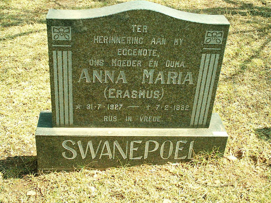 SWANEPOEL Anna Maria nee ERASMUS 1927-1982