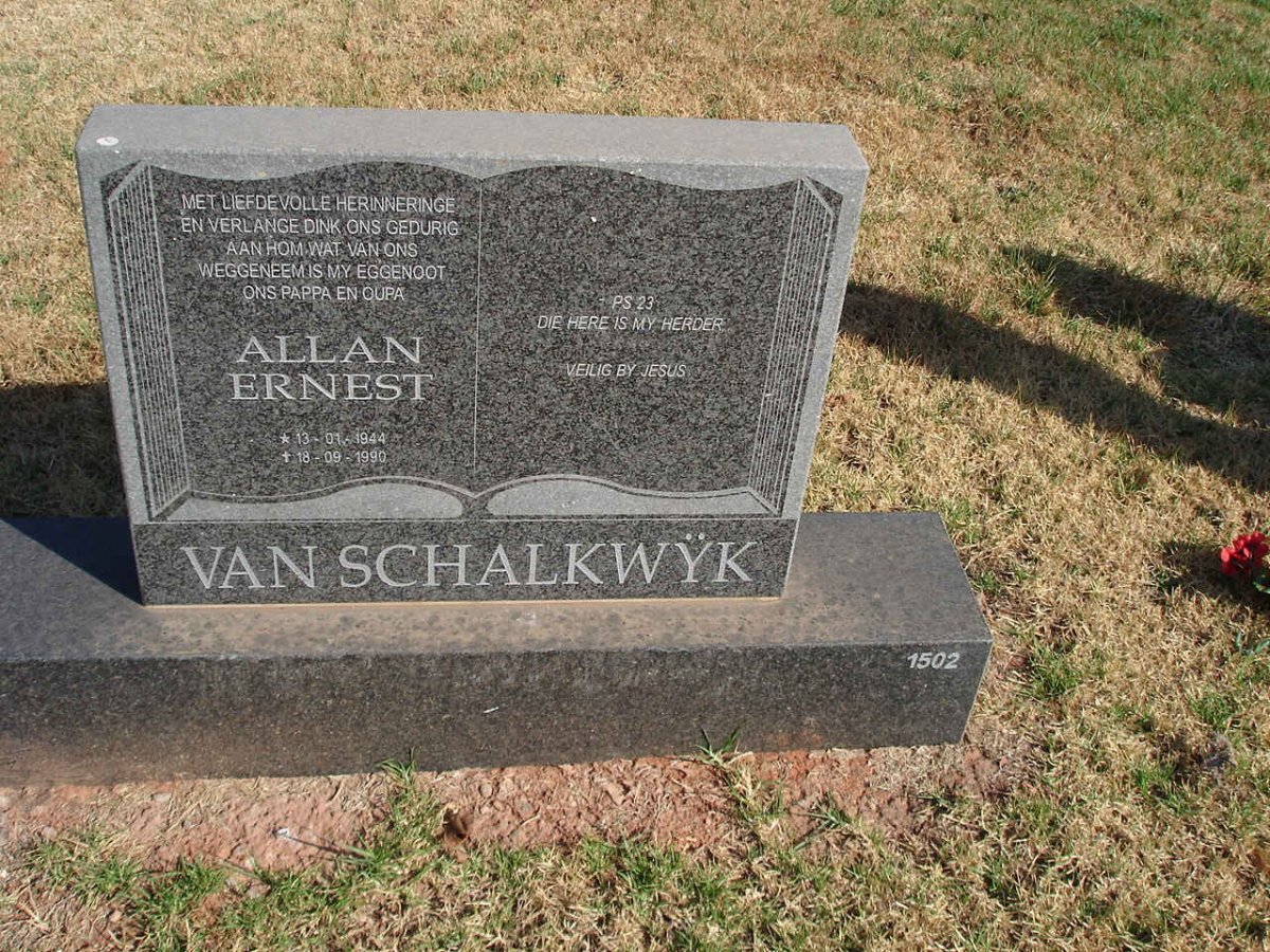 SCHALKWYK Allan Ernest, van 1944-1990