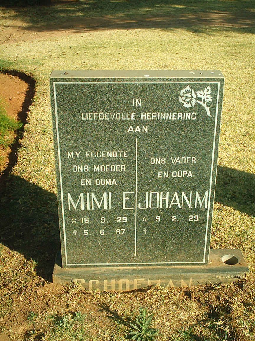 SCHOEMAN Johan M. 1929- &amp; Mimi E. 1929-1987