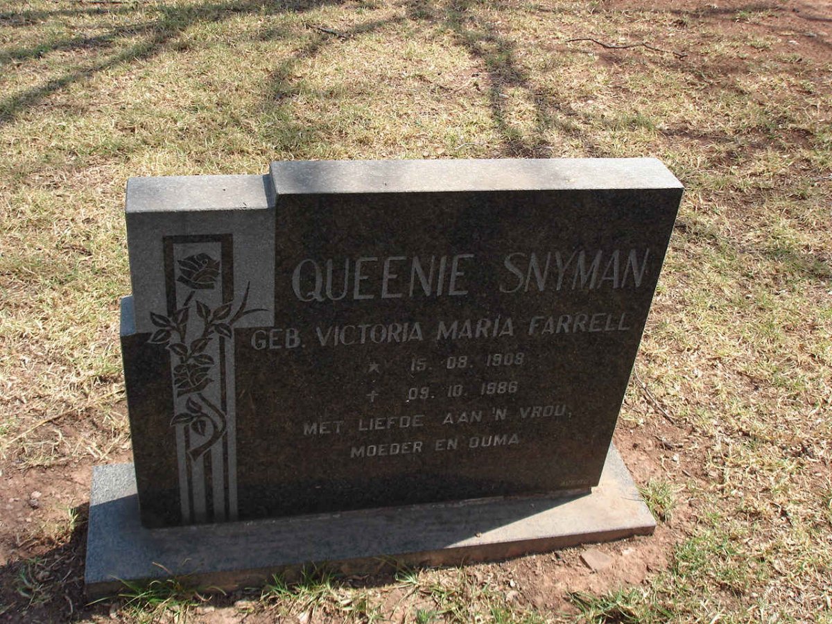 SNYMAN Victoria Maria nee FARRELL 1908-1986