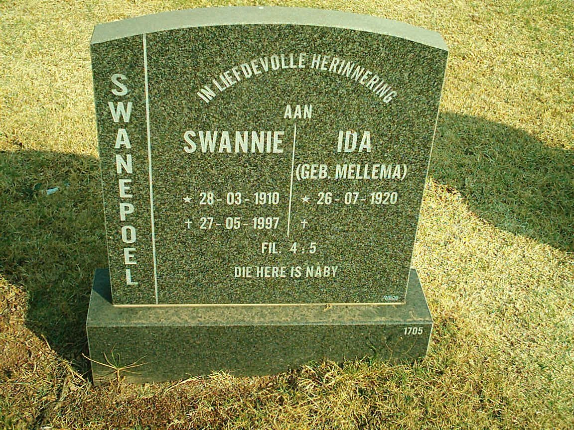 SWANEPOEL Swannie 1910-1997 &amp; Ida MELLEMA 1920