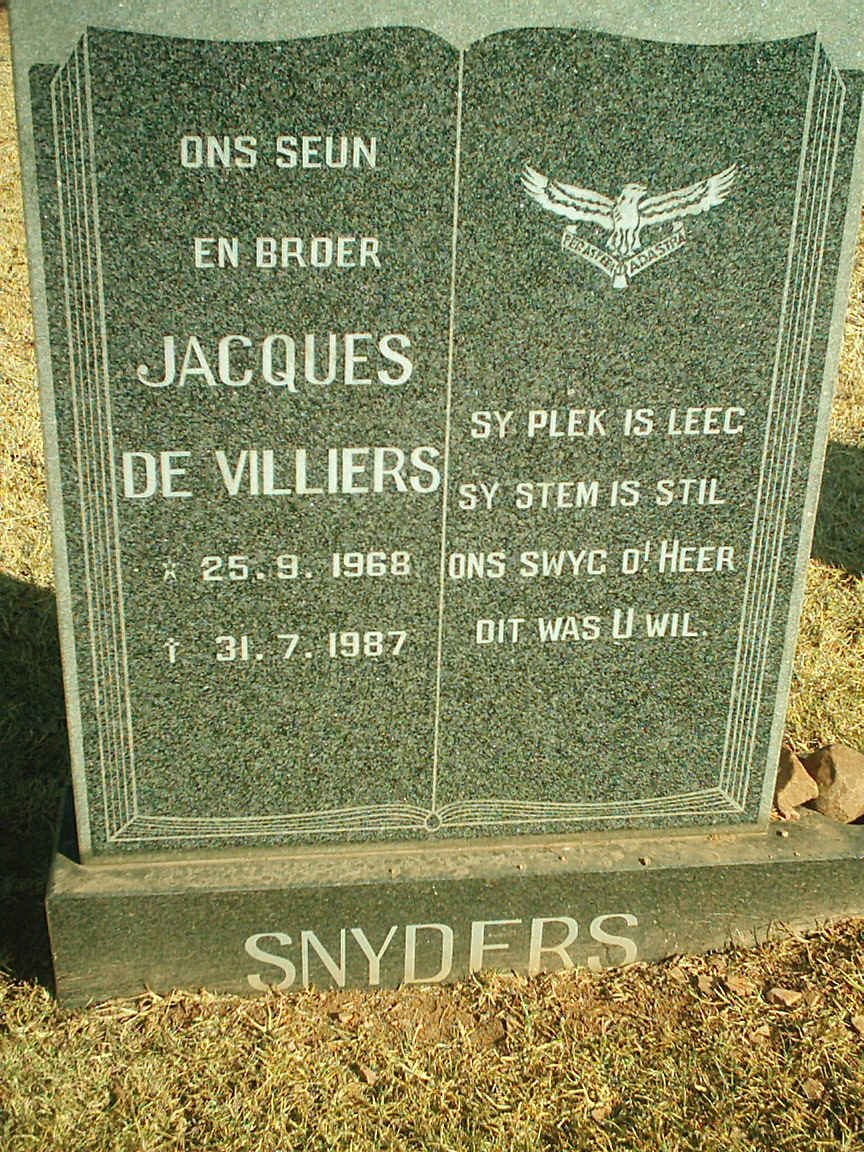 SNYDERS Jacques de Villiers 1968-1987