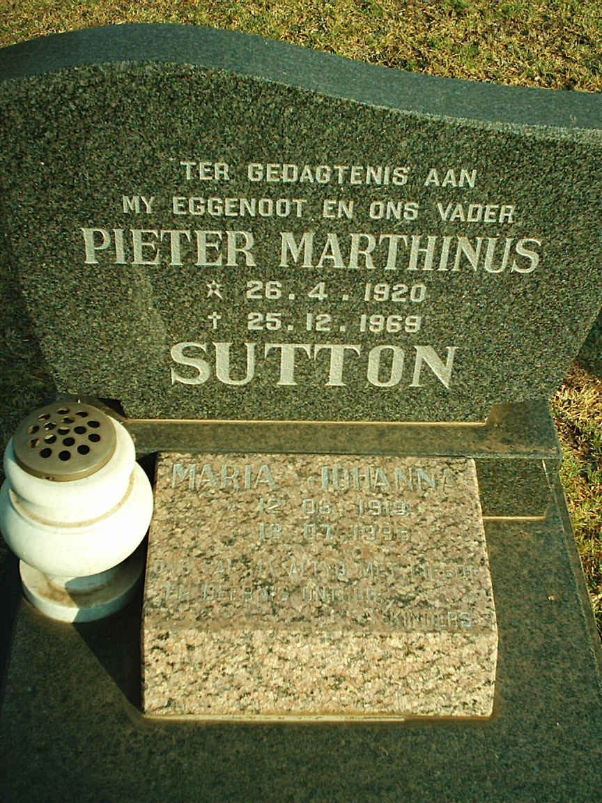 SUTTON Pieter Marthinus 1920-1969 &amp; Maria Johanna 1919-19?