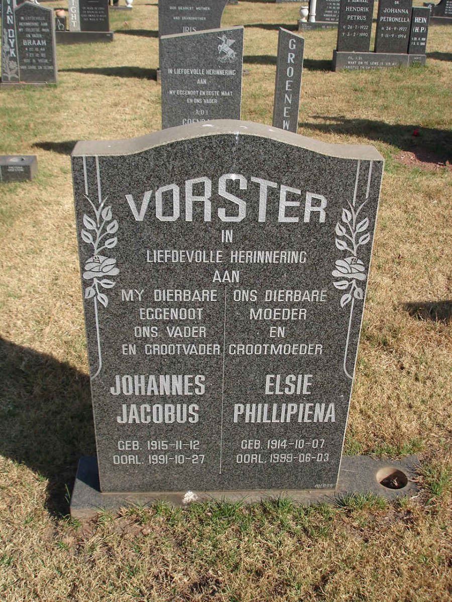VORSTER Johannes Jacobus 1915-1991 &amp; Elsie Phillipiena 1914-1999