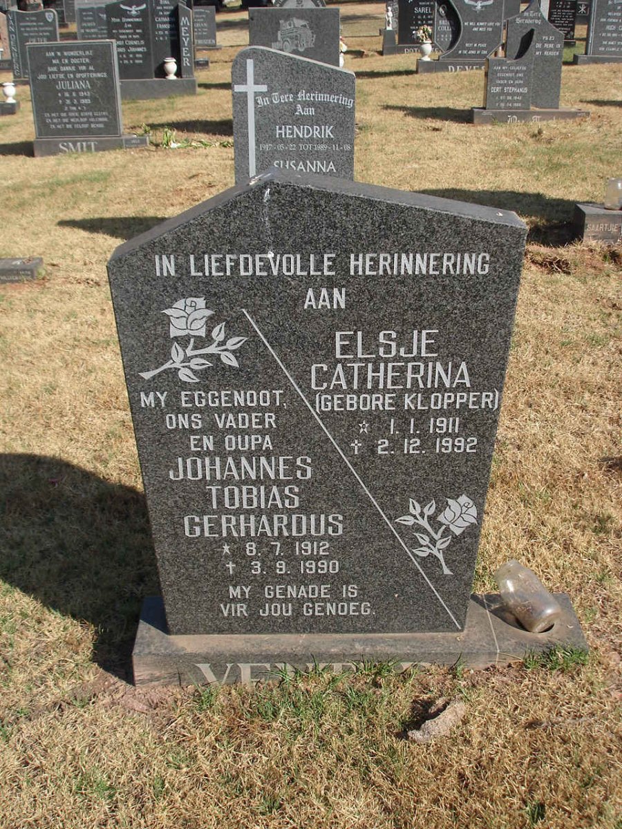 VENTER Johannes Tobias Gerhardus 1912-1990 &amp; Elsje Catherina KLOPPER 1911-1992