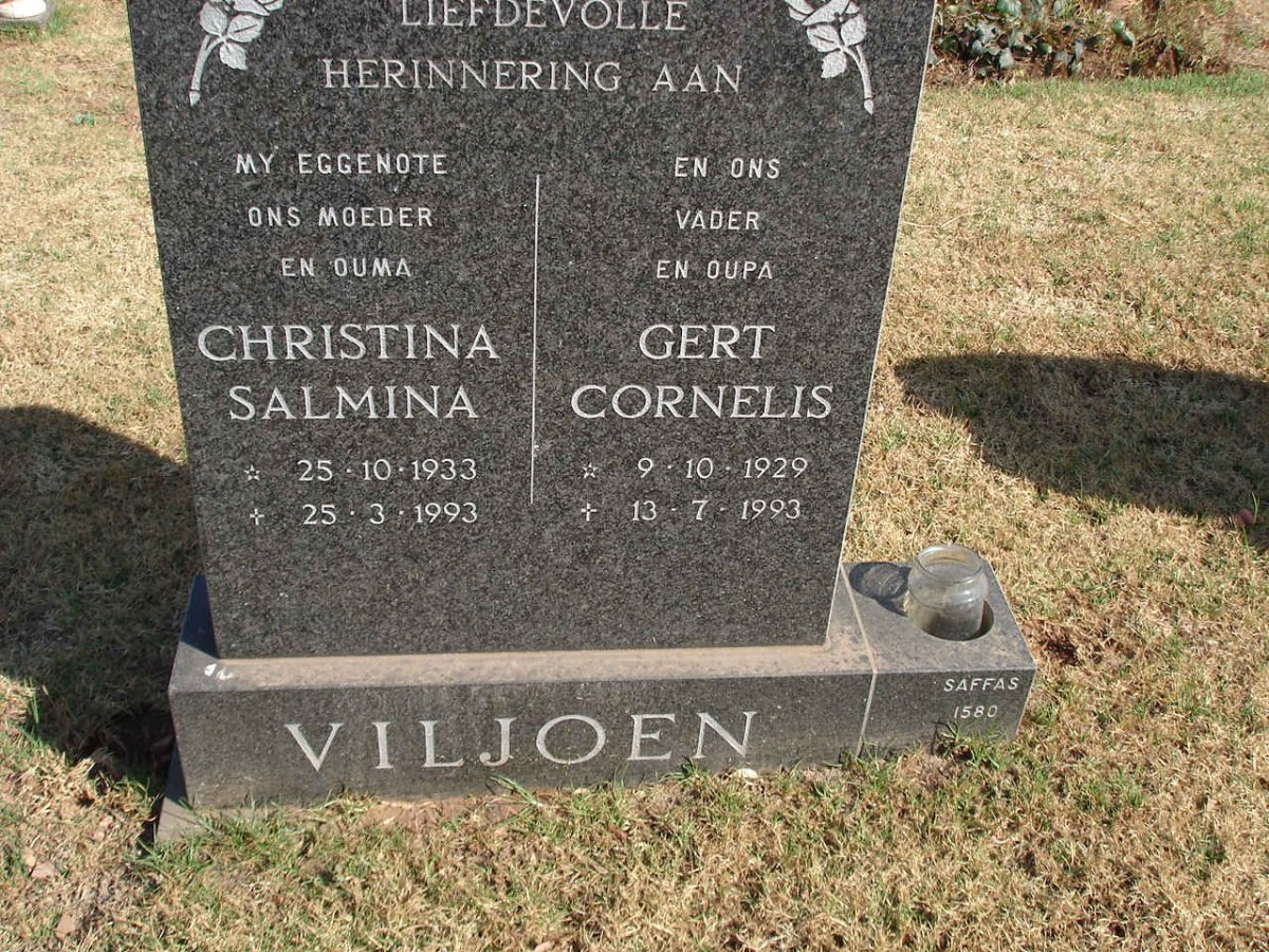 VILJOEN Gert Cornelis 1929-1993 &amp; Christina Salmina 1933-1993