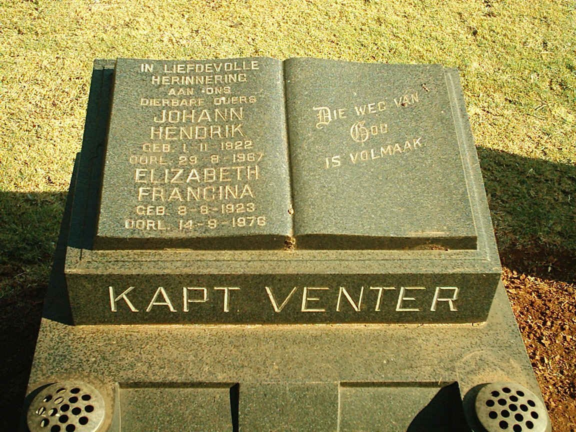 VENTER Johann Hendrik 1922-1967 &amp; Elizabeth Francina 1923-1976