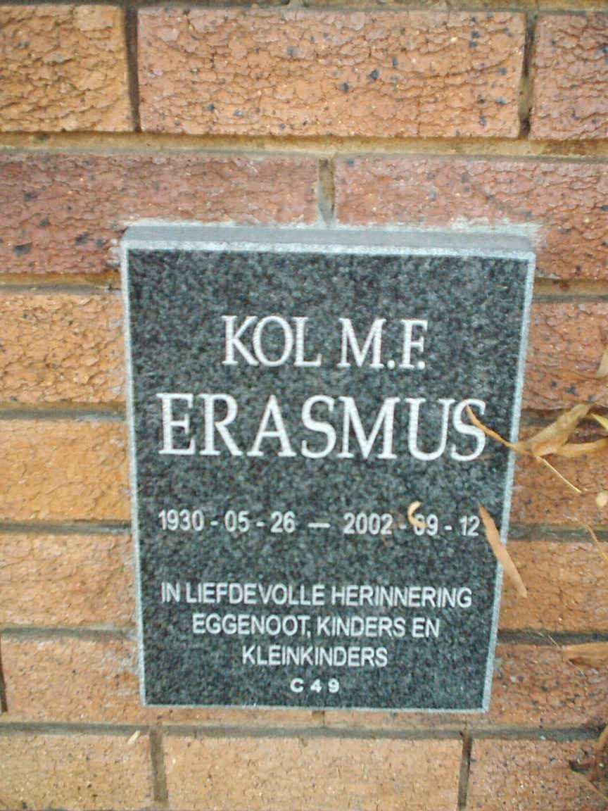 ERASMUS M.F. 1930-2002