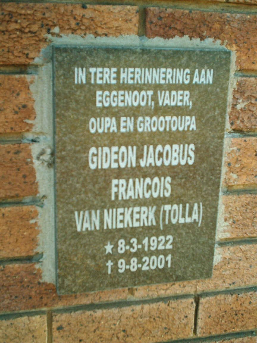 NIEKERK Gideon Jacobus Francois, van 1922-2001