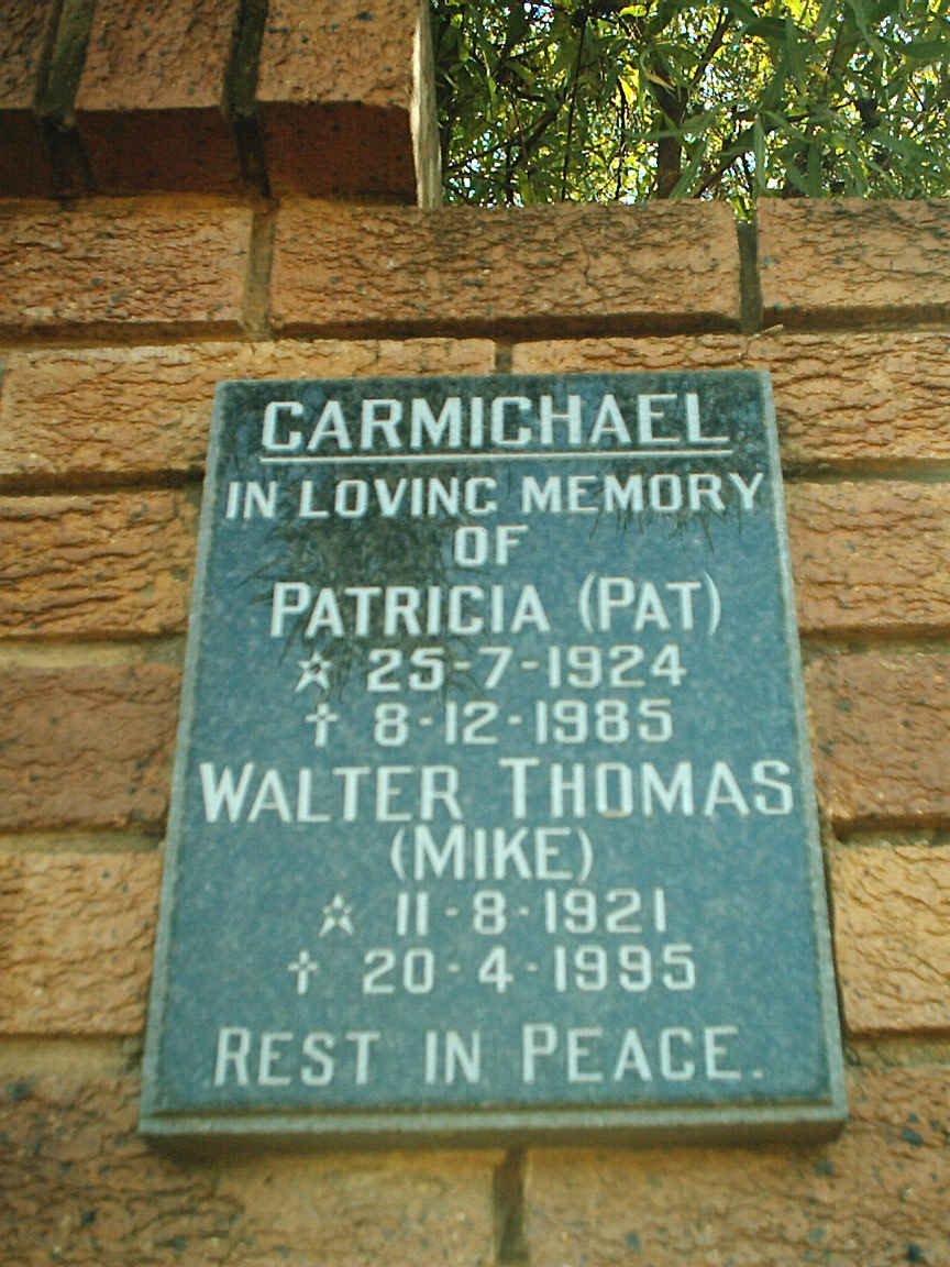 CARMICHAEL Walter Thomas 1921-1995 &amp; Patrcia 1924-1985