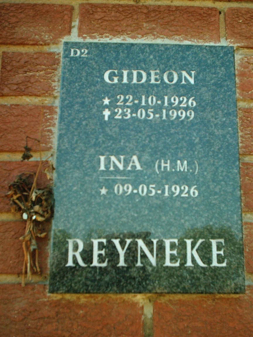 REYNEKE Gideon 1926-1999 &amp; H.M. 1926-