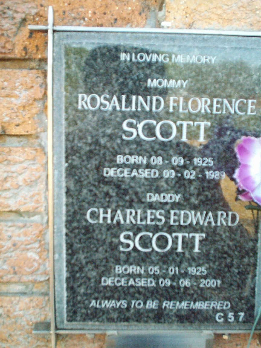 SCOTT Charles Edward 1925-2001 &amp; Rosalind Florence 1925-1989