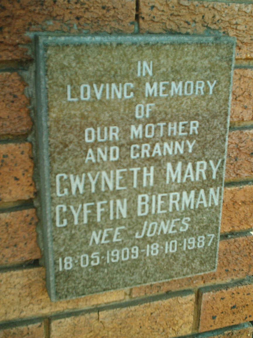 BIERMAN Gwyneth Mary Cyffin nee JONES 1909-1987