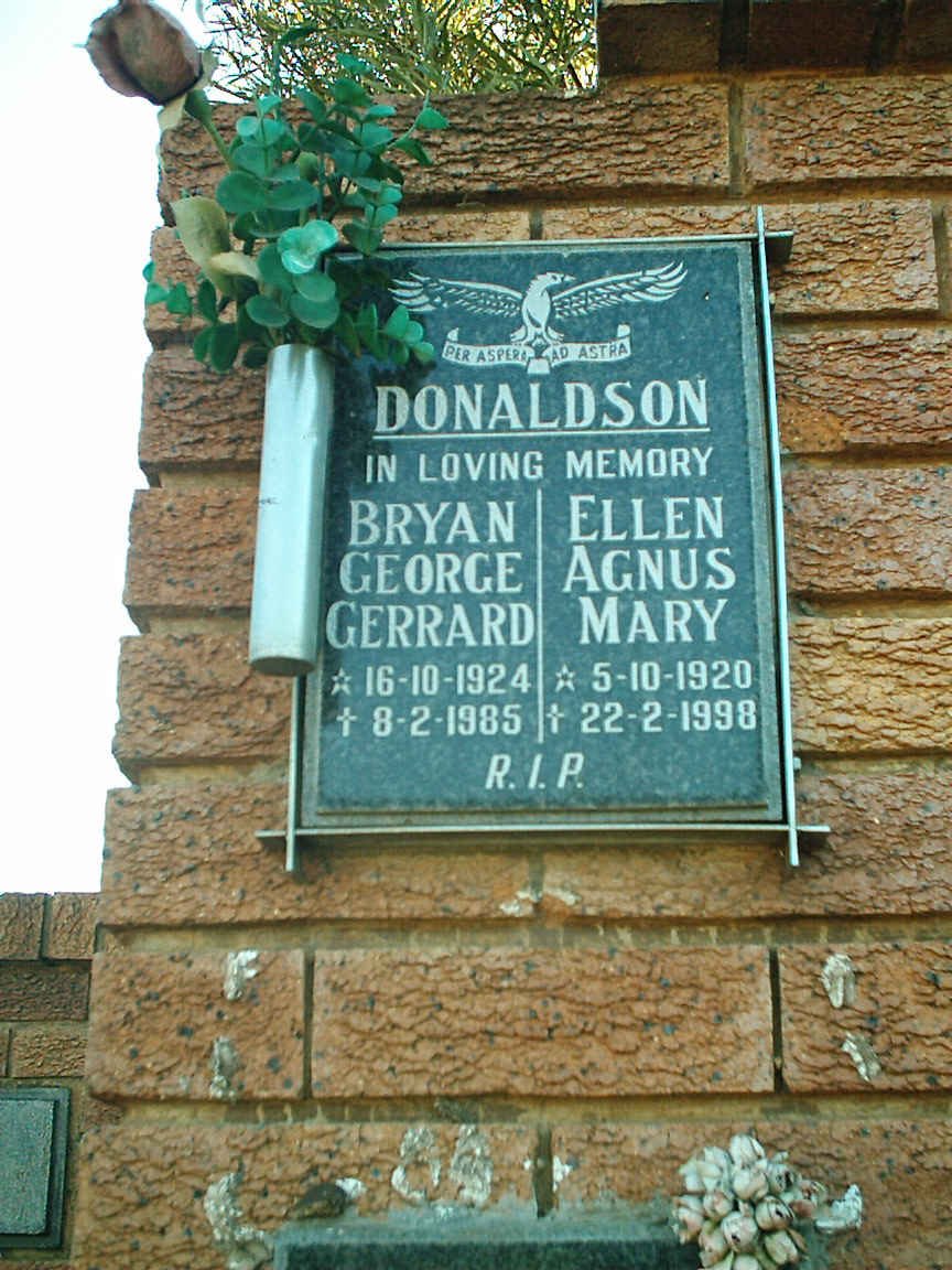 DONALDSON Bryan George Gerrard 1924-1985 &amp; Ellen Agnus Mary 1920-1998