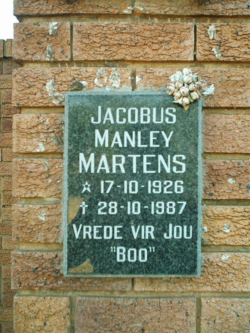 MARTENS Jacobus Manley 1926-1987