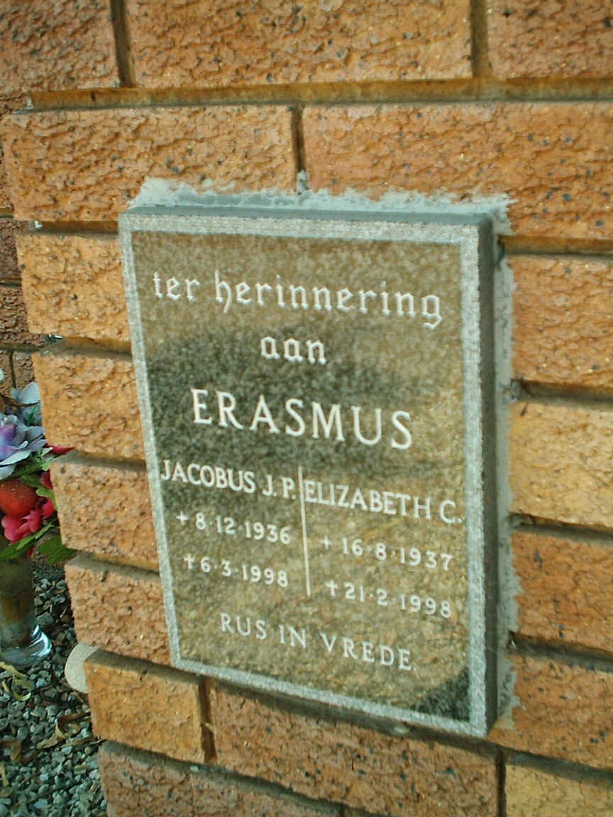ERASMUS Jacobus J.P. 1936-1998 &amp; Elizabeth C. 1937-1998