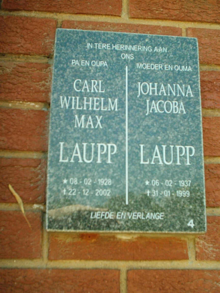 LAUPP Carl Wilhelm Max 1928-2002 &amp; Johanna Jacoba 1937-1999