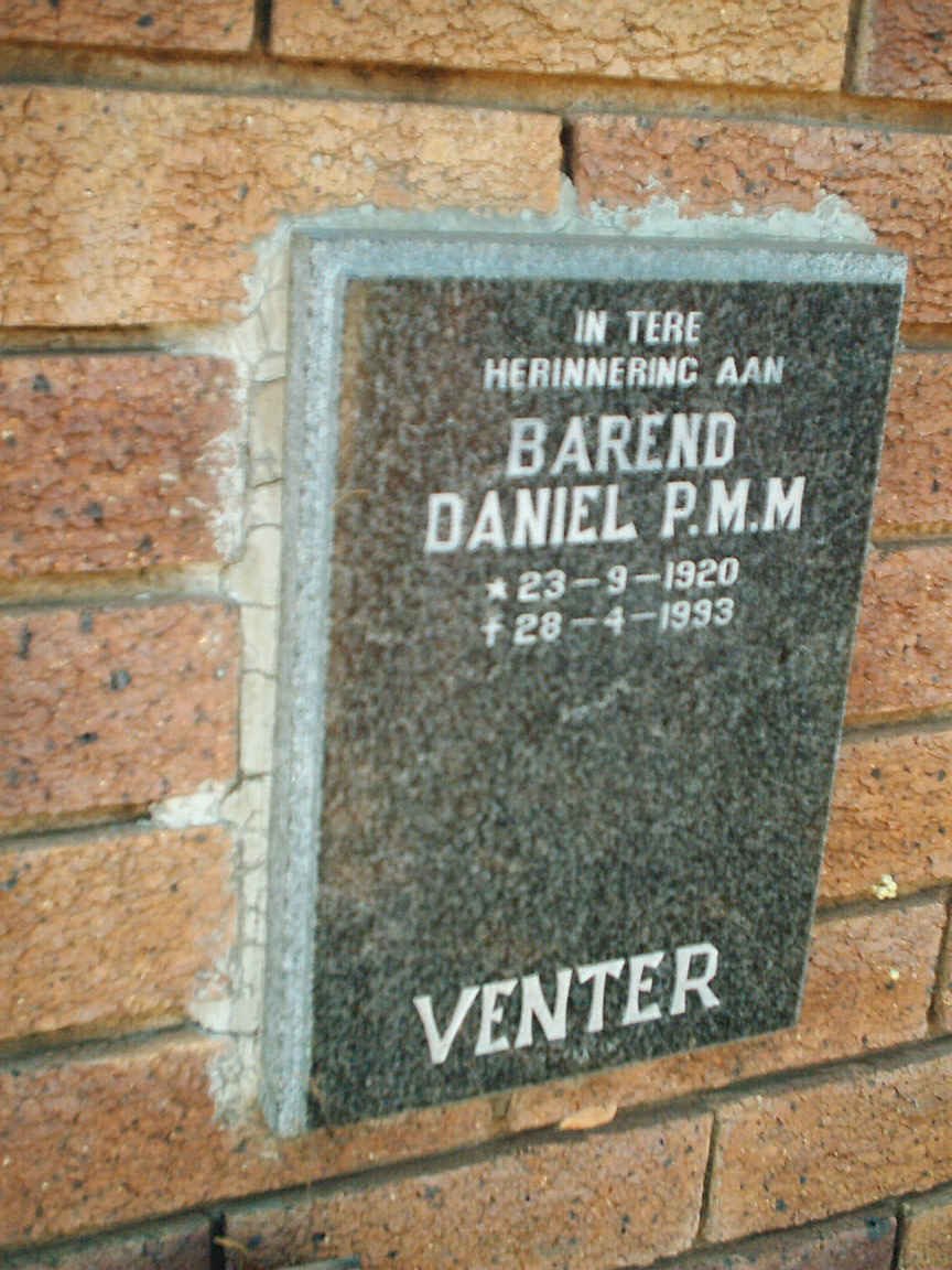 VENTER Barend Daniel 1920-1993