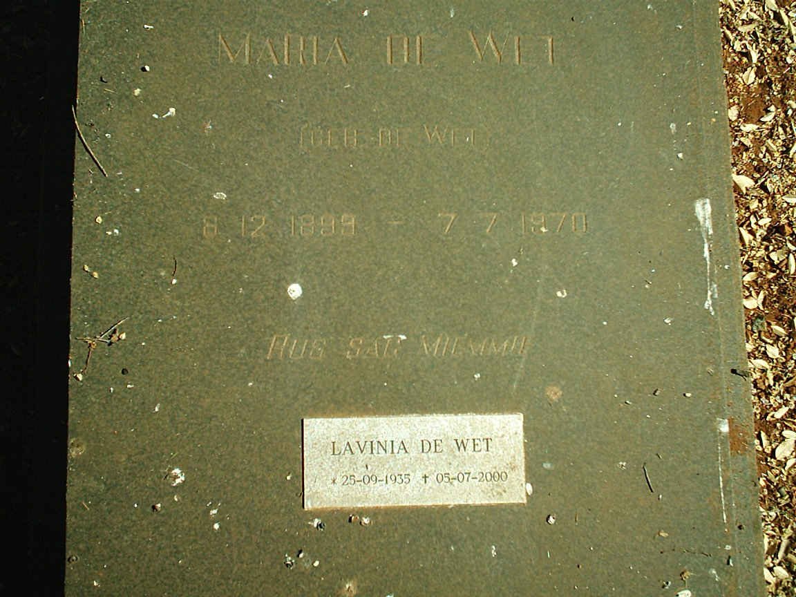 WIT Martha, de nee DE WET 1899-1970 :: DE WET Lavinia 1935-2000