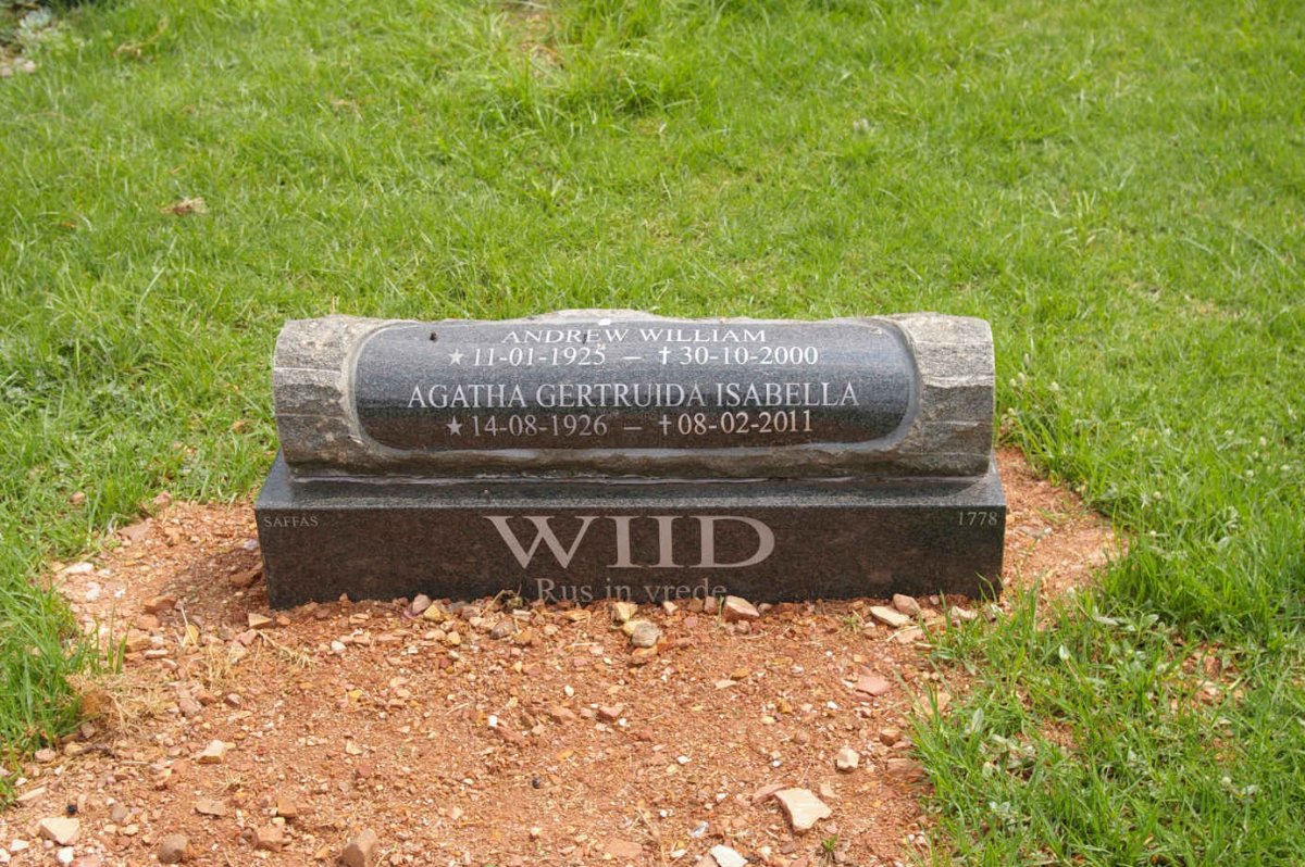 WIID Andrew William 1925-2000 &amp; Agatha Gertruida Isabella 1926-2011