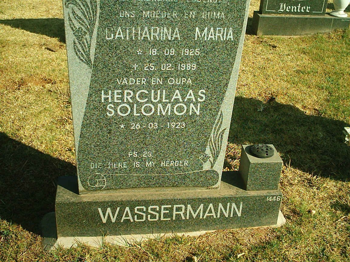 WASSERMANN Herculaas Solomon 1923- &amp; Catharina Mari 1925-1989