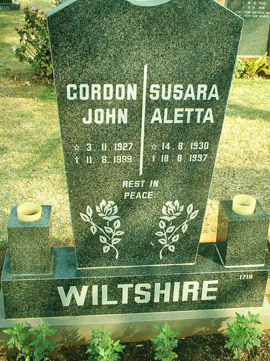 WILTSHIRE Gordon John 1927-1999 &amp; Susara Aletta 1930-1997