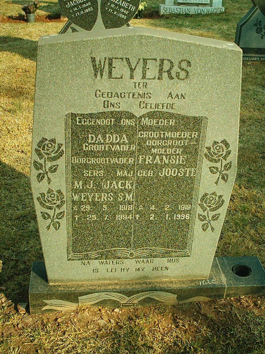 WEYERS M.J. 1918-1994 &amp; Fransie JOOSTE 1919-1996