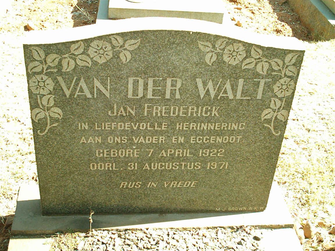 WALT Jan Frederick, van der 1922-1971