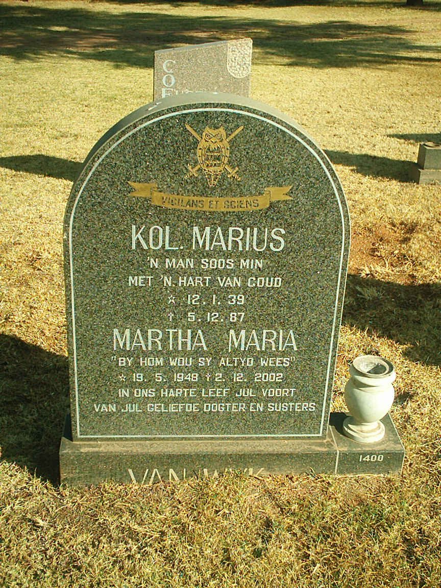WYK Marius, van 1939-1987 &amp; Martha Maria 1948-2002