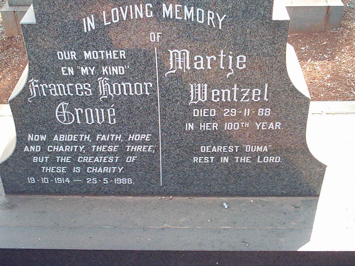 WENTZEL Marttje -1988 :: GROVÉ Frances Honor 1914-1988