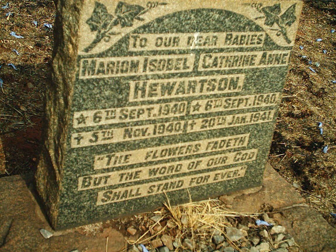HEWARTSON Marion Isobel 1940-1940 :: HEWARTSON Cathrine Anne 1940-1941