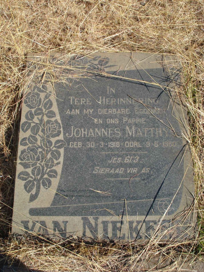 NIEKERK Johannes Matthys, van 1918-1960
