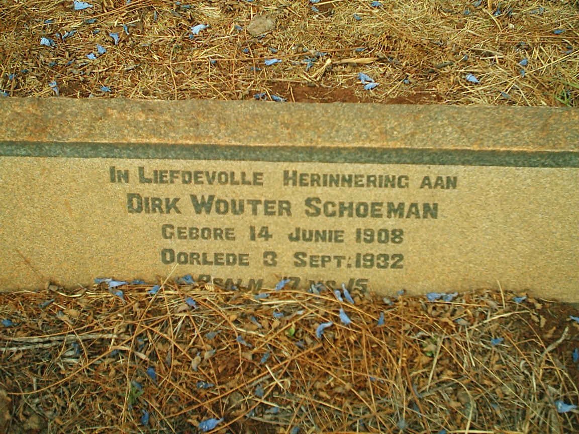 SCHOEMAN Dirk Wouter 1908-1932