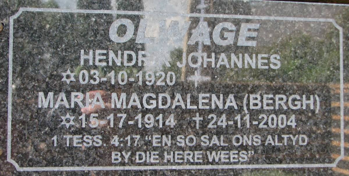 OLWAGE Hendrik Johannes 1920- &amp; Maria Magdalena BERGH 1914-2004