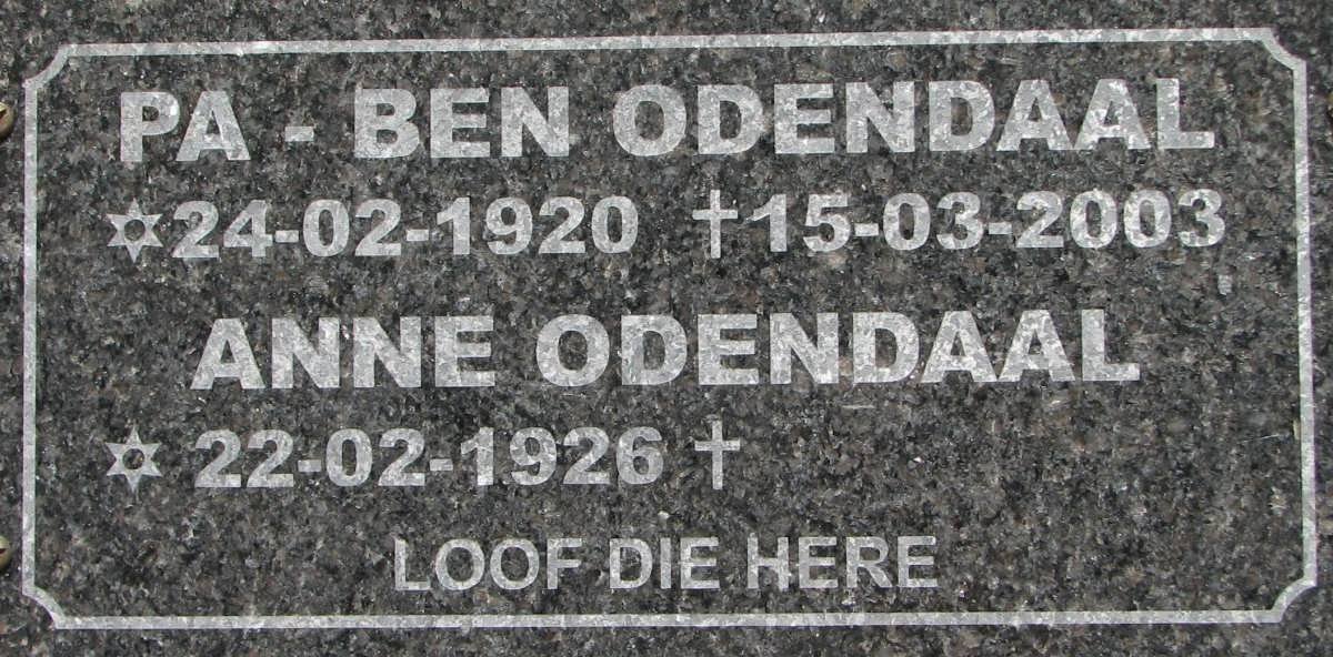 ODENDAAL Ben 1920-2003 &amp; Anne 1926-