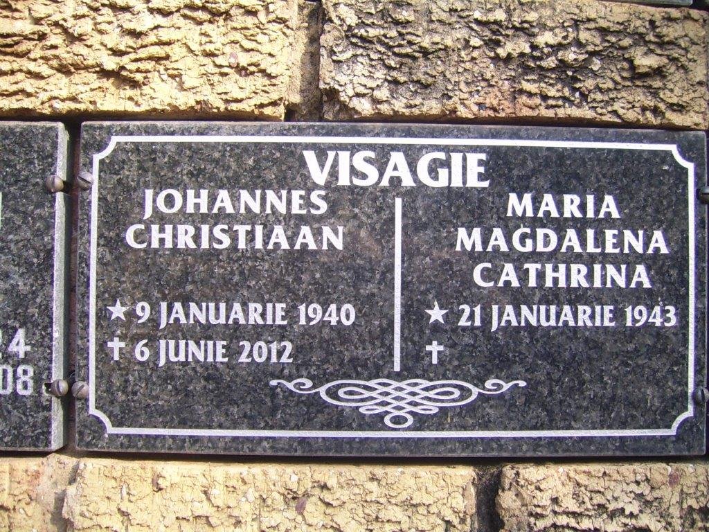 VISAGIE Johannes Christiaan 1940-2012 &amp; Maria Magdalena Cathrina 1943-