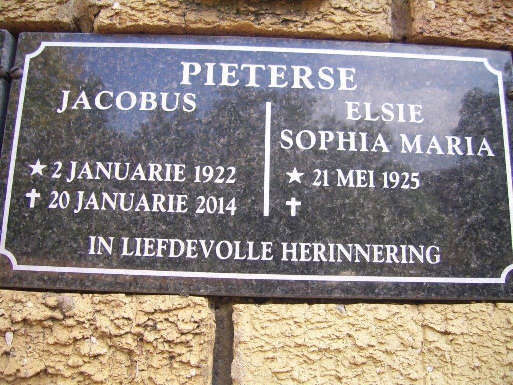 PIETERSE Jacobus 1922-2014 &amp; Elsie Sophia Maria 1925-
