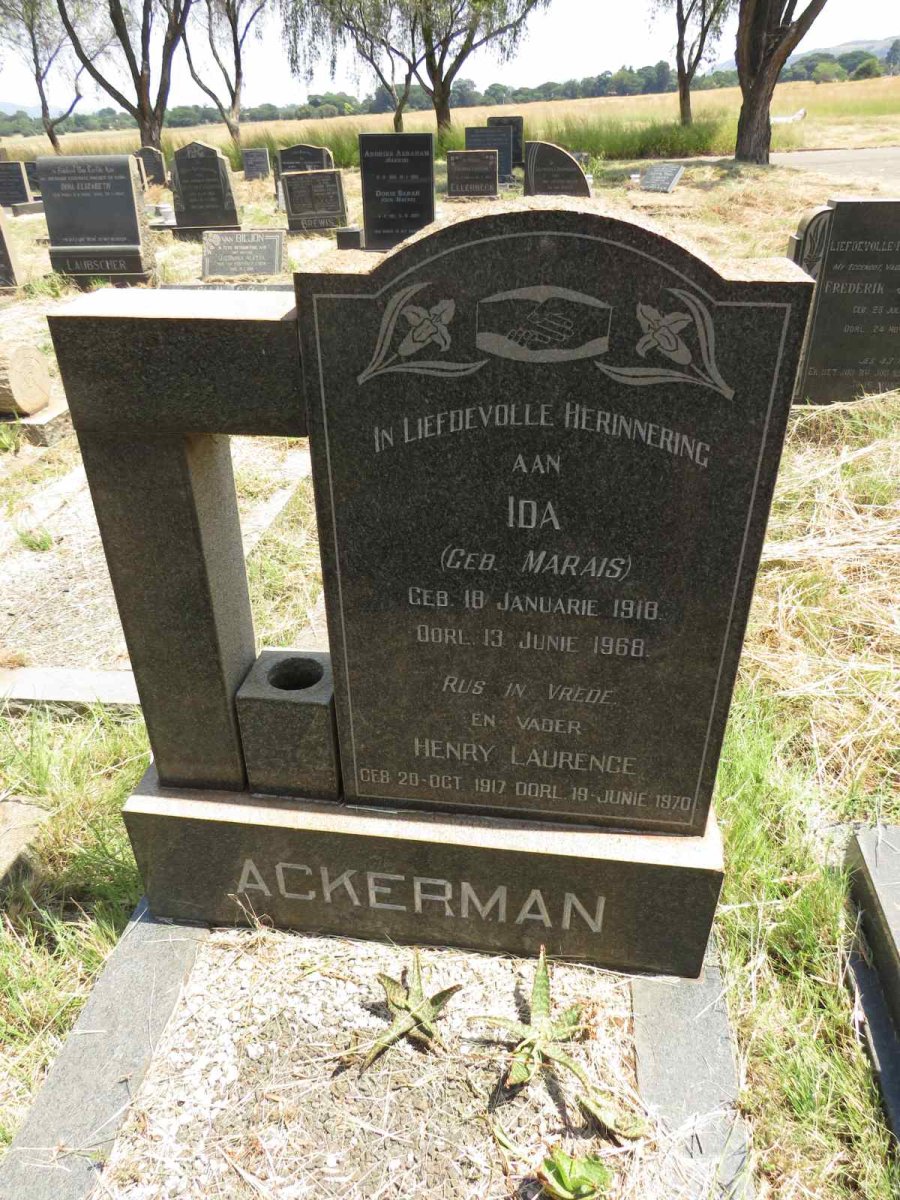 ACKERMAN Henry Laurens 1917-1970 & Ida MARAIS 1910-1968