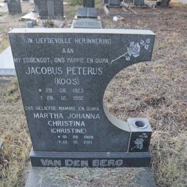 BERG Jacobus Peterus, van den 1925-1992 & Martha Johanna Christina 1926-2011